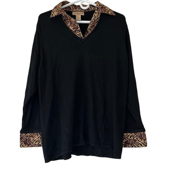 Vintage notations sweater with animal print collar cuffs winter fall Mobwife 1X - Picture 1 of 9